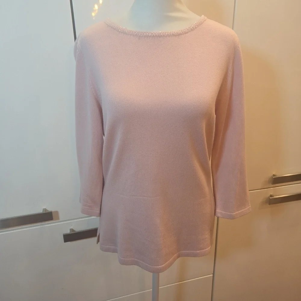 Silk Cashmere Beaded Baby Pink Pullover Knit Sweater Womens Size Small - Picture 2 of 9